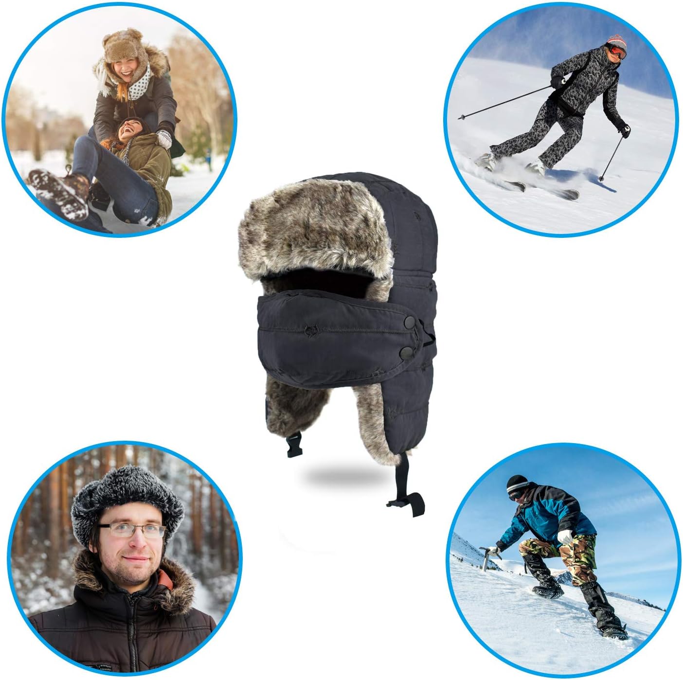 BROTOU Trapper Hat, Winter Warm Trooper Hats with Ear Flaps and Mask