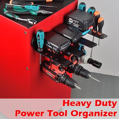 Vista 2 de MUTUACTOR Organizador de herramientas eléctricas y soporte magnético para herramientas de taladro, 1 soporte magnético de alta resistencia, estante