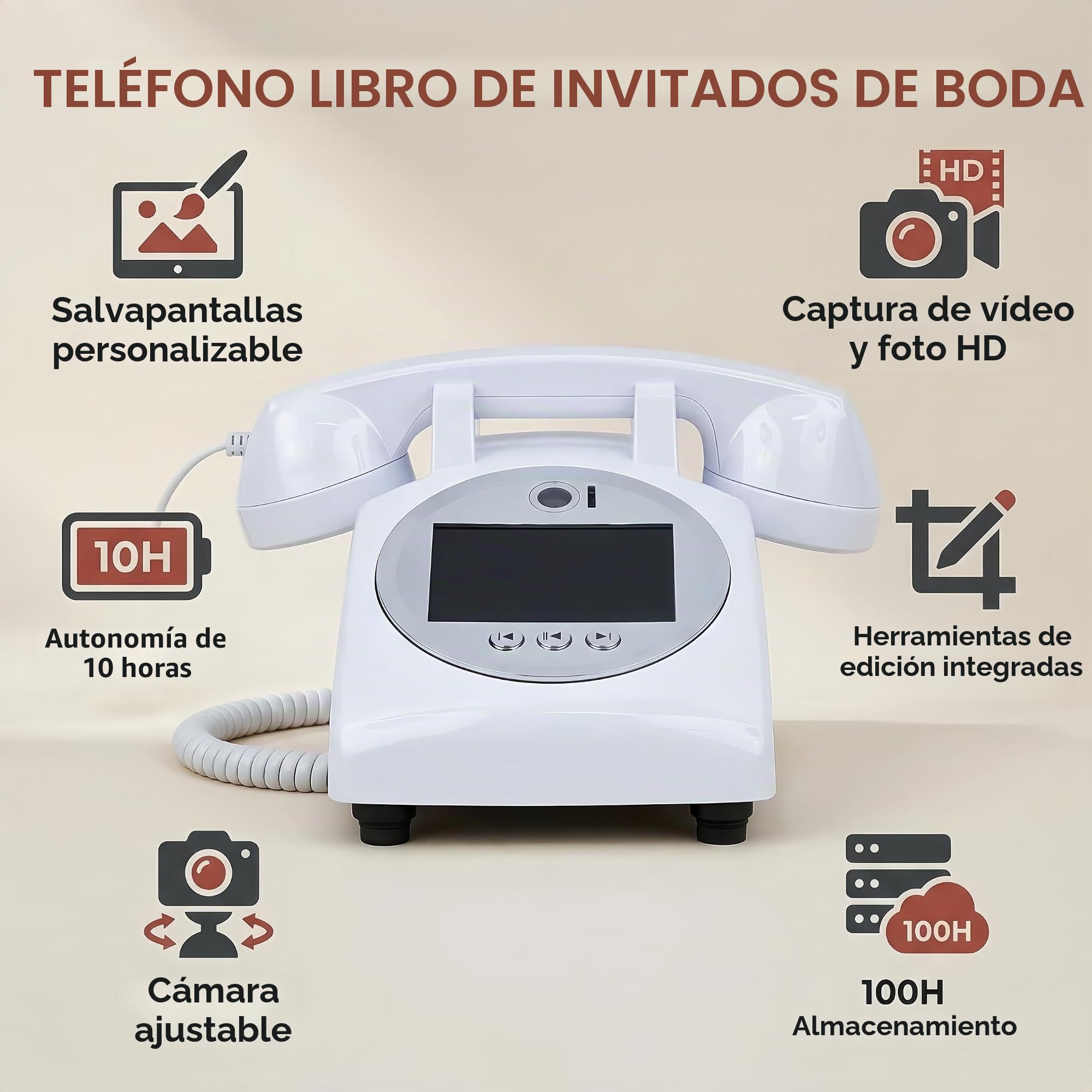 RetroVox Libro de visitas de Video y Audio, Libro de visitas para teléfono de Boda (B Azul)