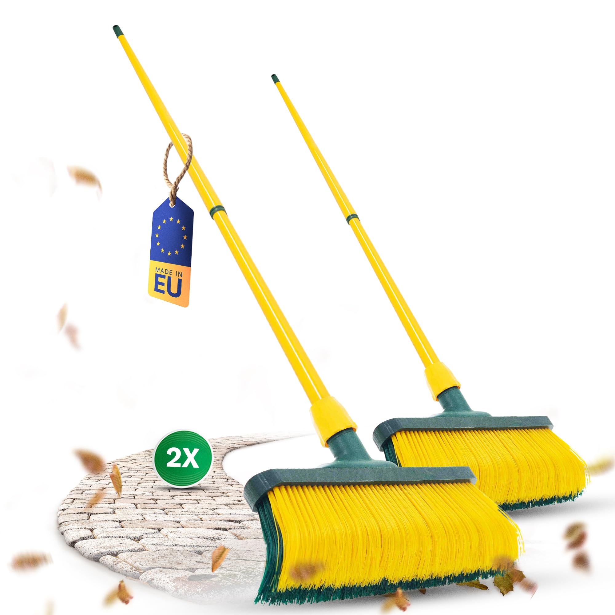 Set di scope ad artiglio da 40 cm, in legno con manico, adatte per il prato, per esterni e giardino, 2 pezzi con manico