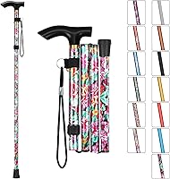 Vista 21 de MFE Bastón plegable, portátil de 5 niveles de altura ajustable con diseño plegable, correa de muñeca y mango en T para hombres y mujeres