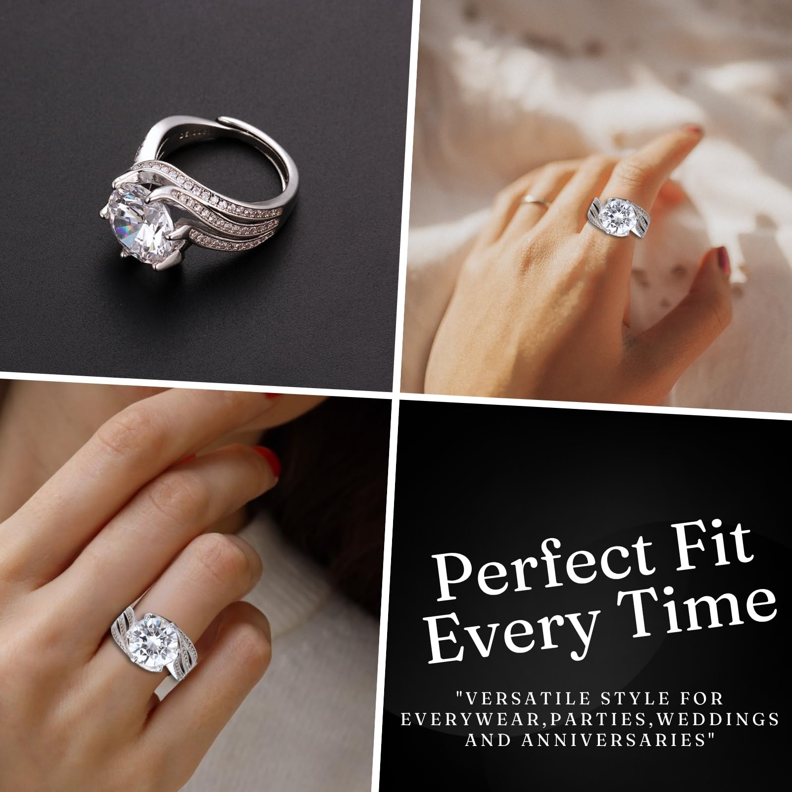 HALUKAKAH Anello da Donna Moissanite D5,0 ct Argento Sterling 925 Placcato Platino con Certificato,Diamanti da Laboratorio Rotondo Etereo a Griffe in Set Nuziale,per Fidanzamenti,Matrimoni,Regolabile