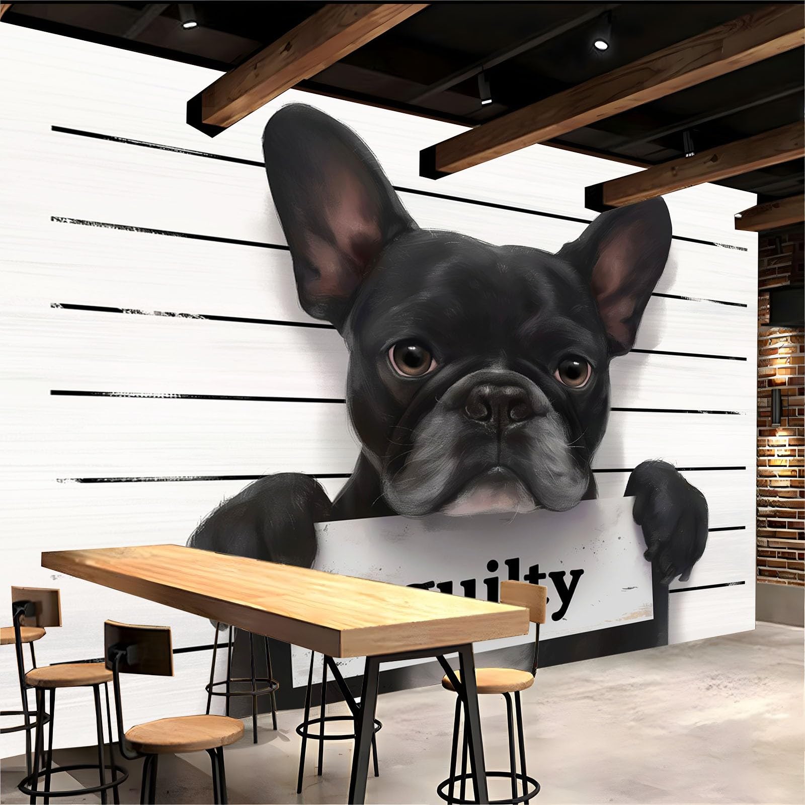 Fototapeta ze zwierzętami buldog francuski, tapeta ścienna, biała, do salonu, sypialni, biura, 200 x 140 cm, tapeta z włókniny, dekoracja ścienna
