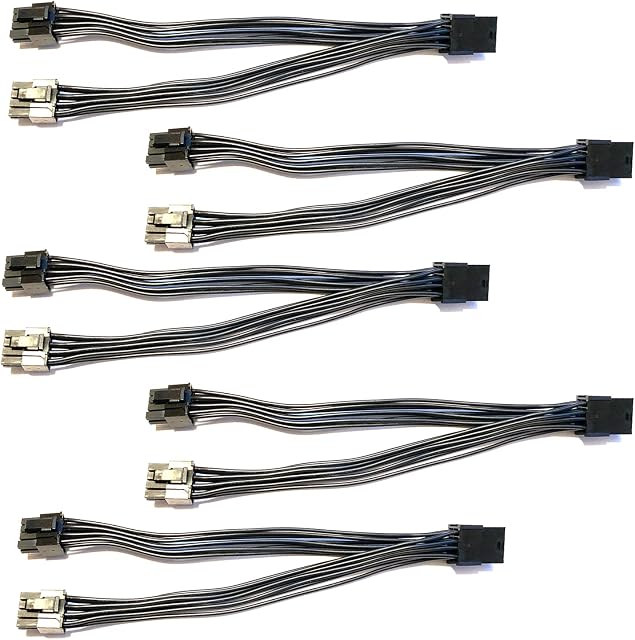 Cryptoshack 5-Pack Premium Black PCI-E 8Pin to 2x 8 Pin (6+2) 18AWG Y Power Splitter Cable for PCIE PCI Express Extension Cable - For GPU Mining