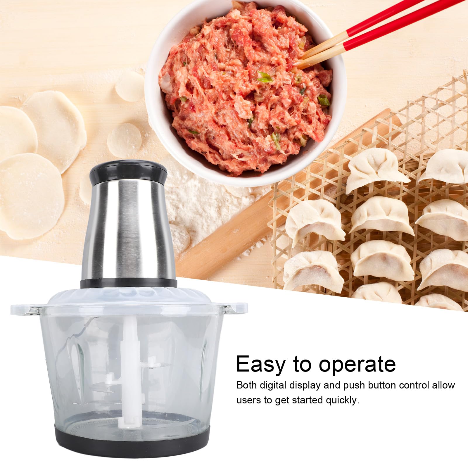 Electric Meat Grinder, 3L Compact Food Processor with 300W Motor, SUS Stainless Steel Electric Food Chopper for Home Use (US Plug 110V)