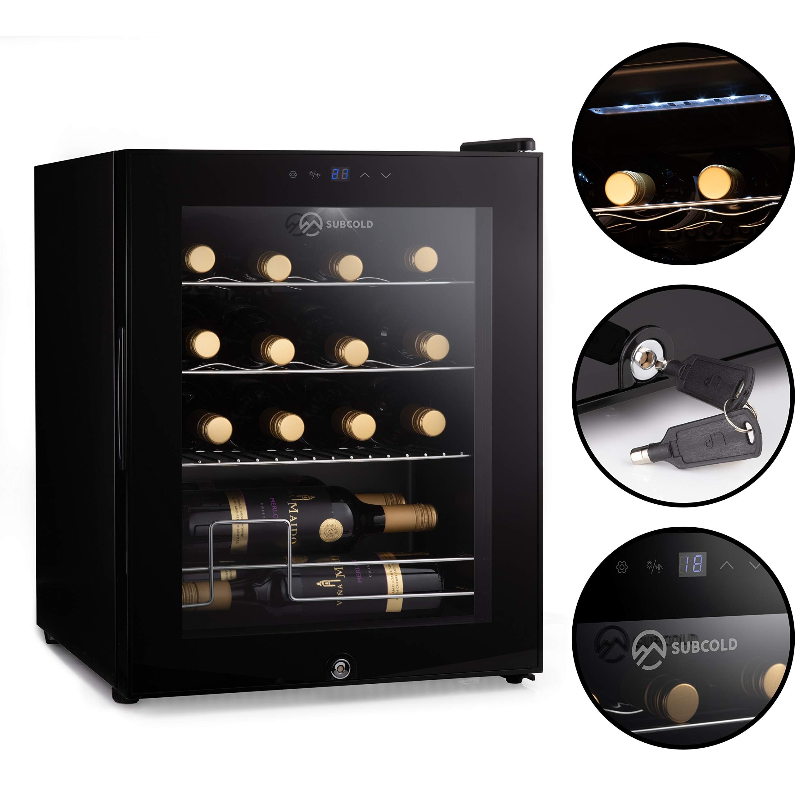 Subcold Viva16 LED – Table-Top Wine Fridge Black | 3-18°C | Wine Cooler | LED + Lock & Key | Glass Door Drinks Cellar | Single-Zone (16 Bottle) — view 6