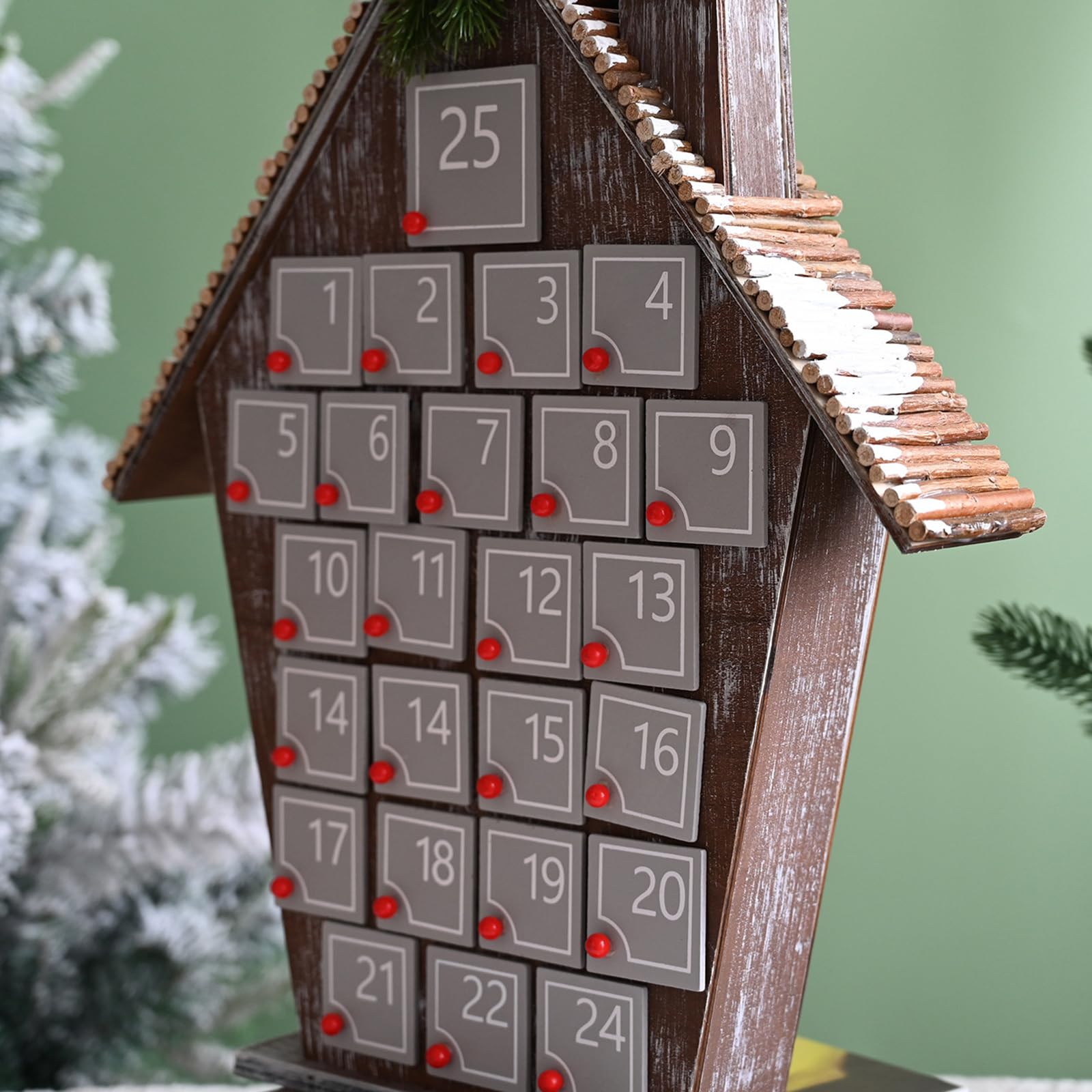 Calendario de Adviento de madera con 24 tarjetas y piñas de Navidad para celebrar