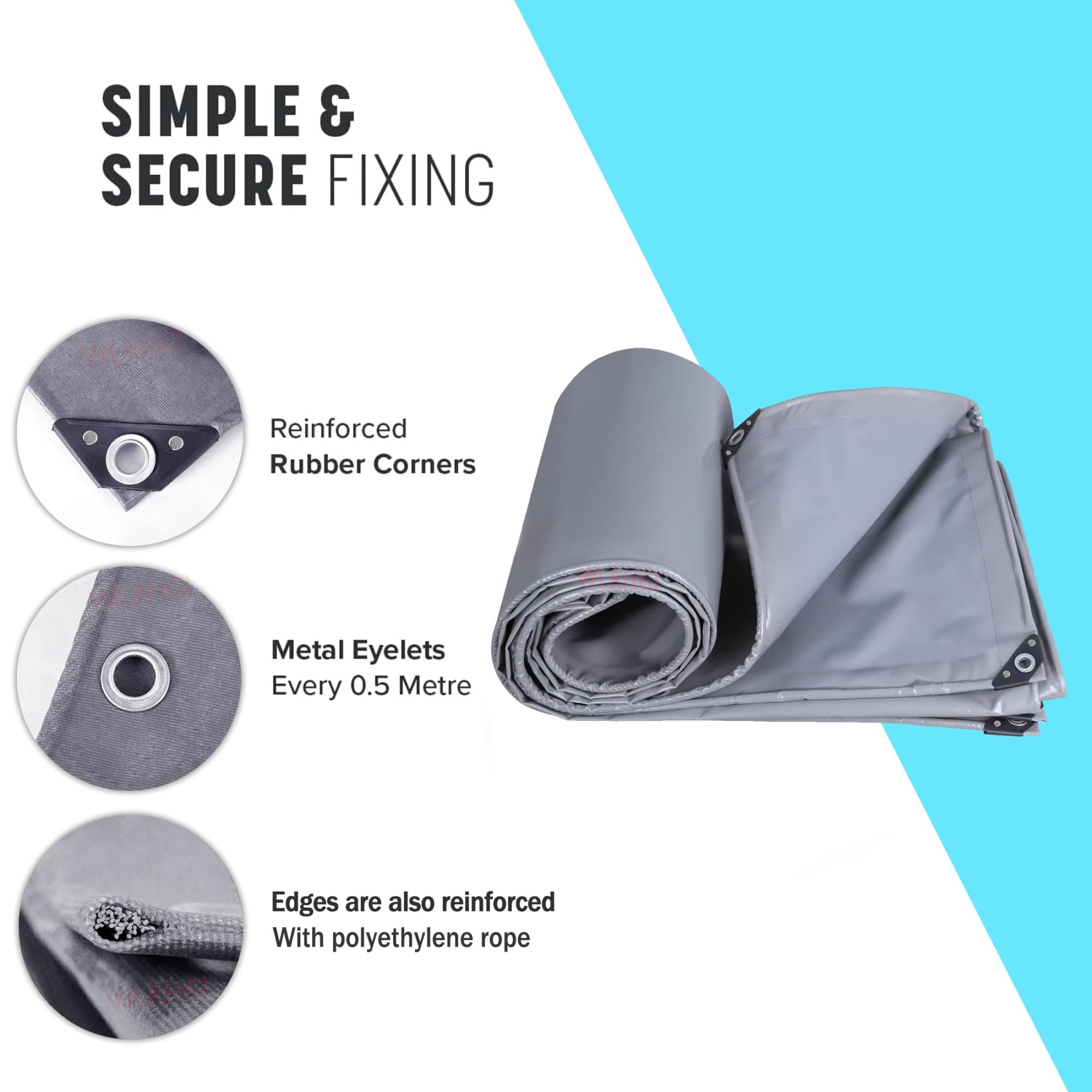 Lona para Techos Máximo Rendimiento, 1.5 x 16.5 m Lona Impermeable para Techadores y Carpinteros, para protección de vehículos y Muebles de jardín, colocación de Piscinas WLR010, Gris