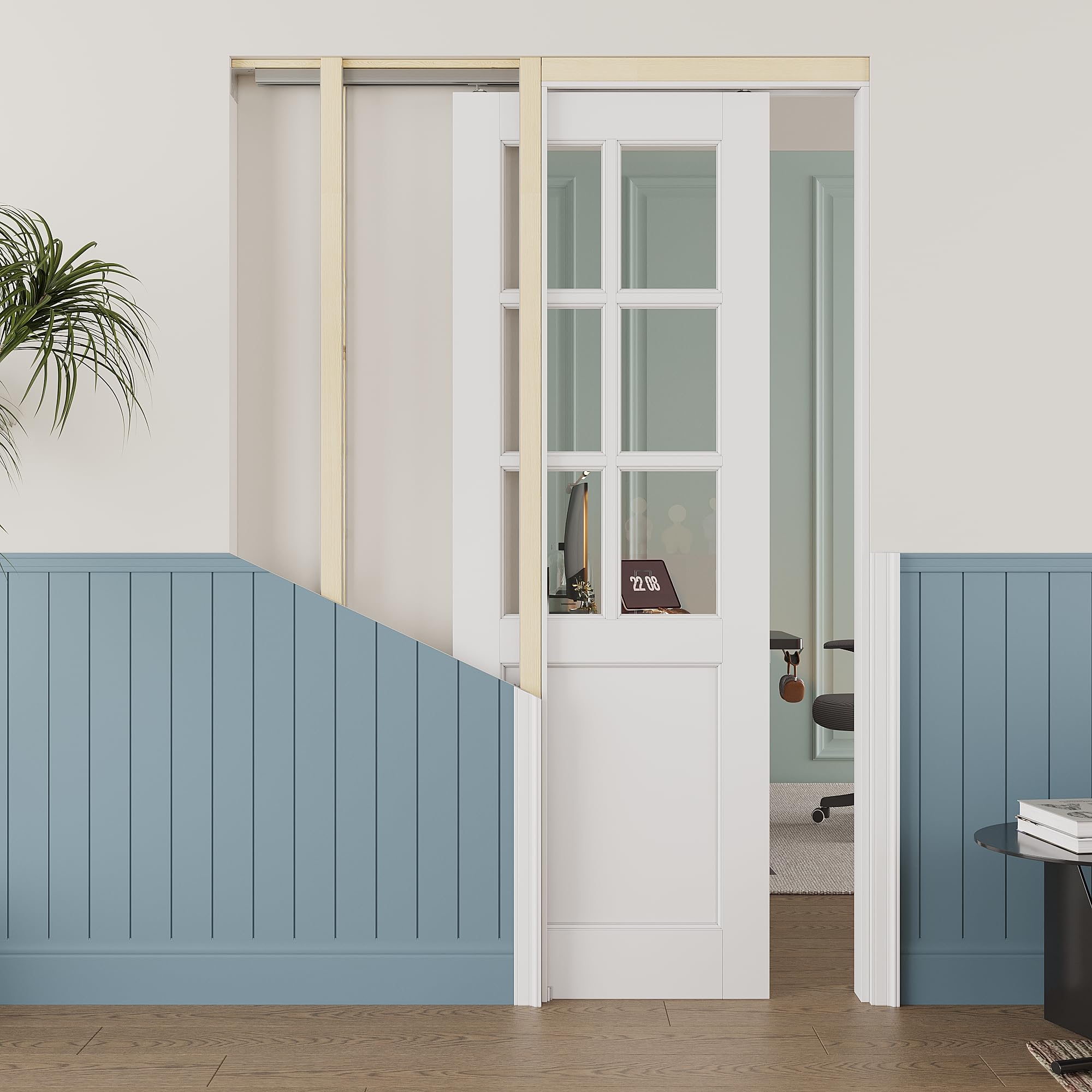24x80 Sliding Pocket Door,Glass Doors,Murphy Hidden Doors,6 Lite Clear Door