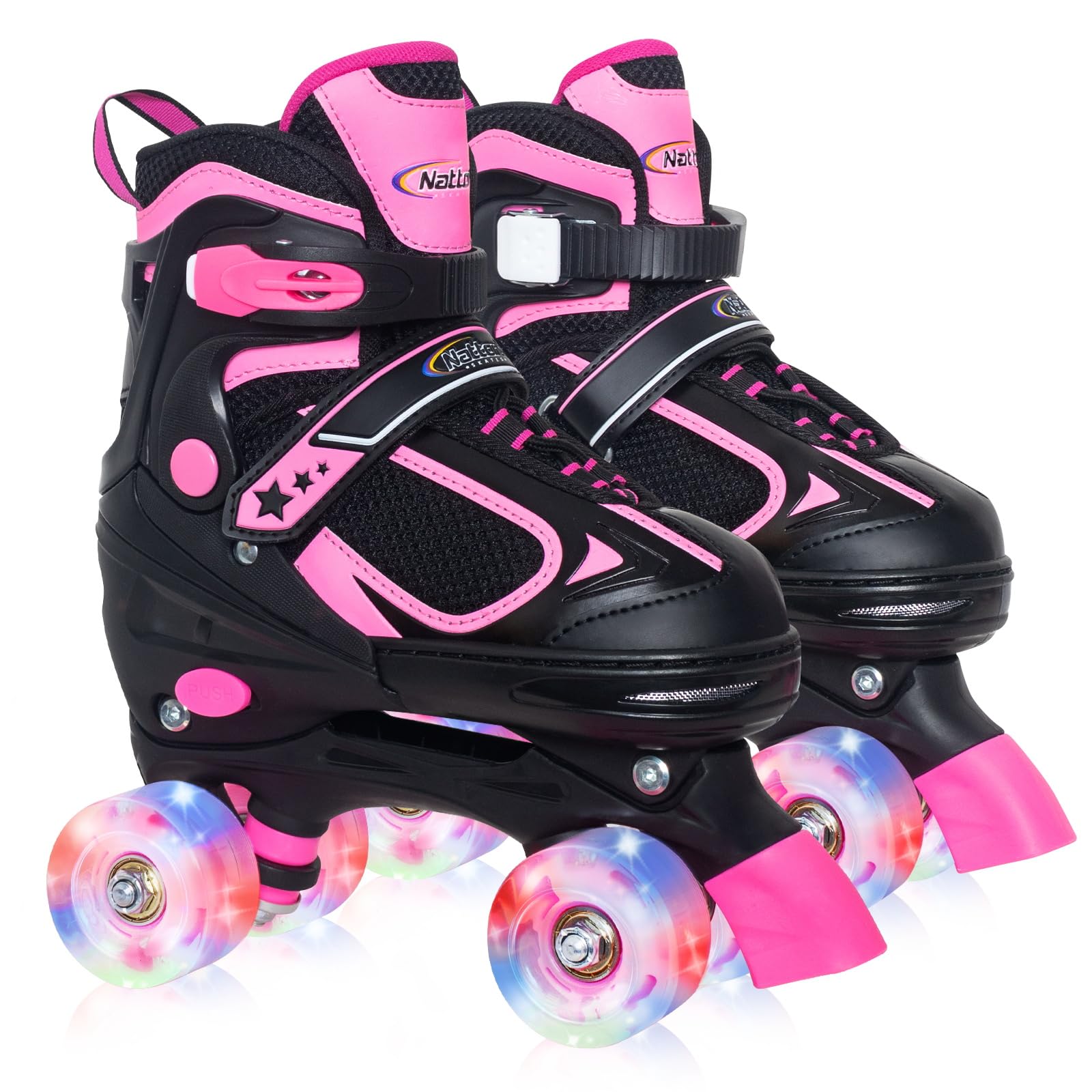Nattork Kids Roller Skates for Boys Girls Kids, 4 Sizes Adjustable Quad Skates with All Light up Wheels - Birthday Gift for Indoor Outdoor Sports