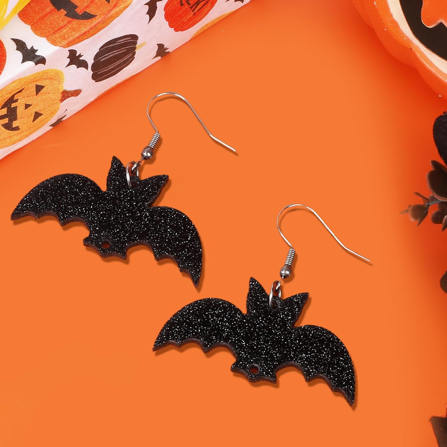 2pcs Black Bat Earrings, Acrylic Spooky Dangle Earrings with 4 Ear Plug Halloween Bat Punk Jewelry Gothic Party Costume Decoration for Women Halloween Cosplay Party - Image 3