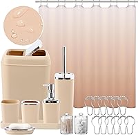 Vista 17 de Juego de accesorios de baño negro, juego de 9 piezas con cubo de basura, bandeja, dispensador de jabón, soporte para cepillo de dientes, taza