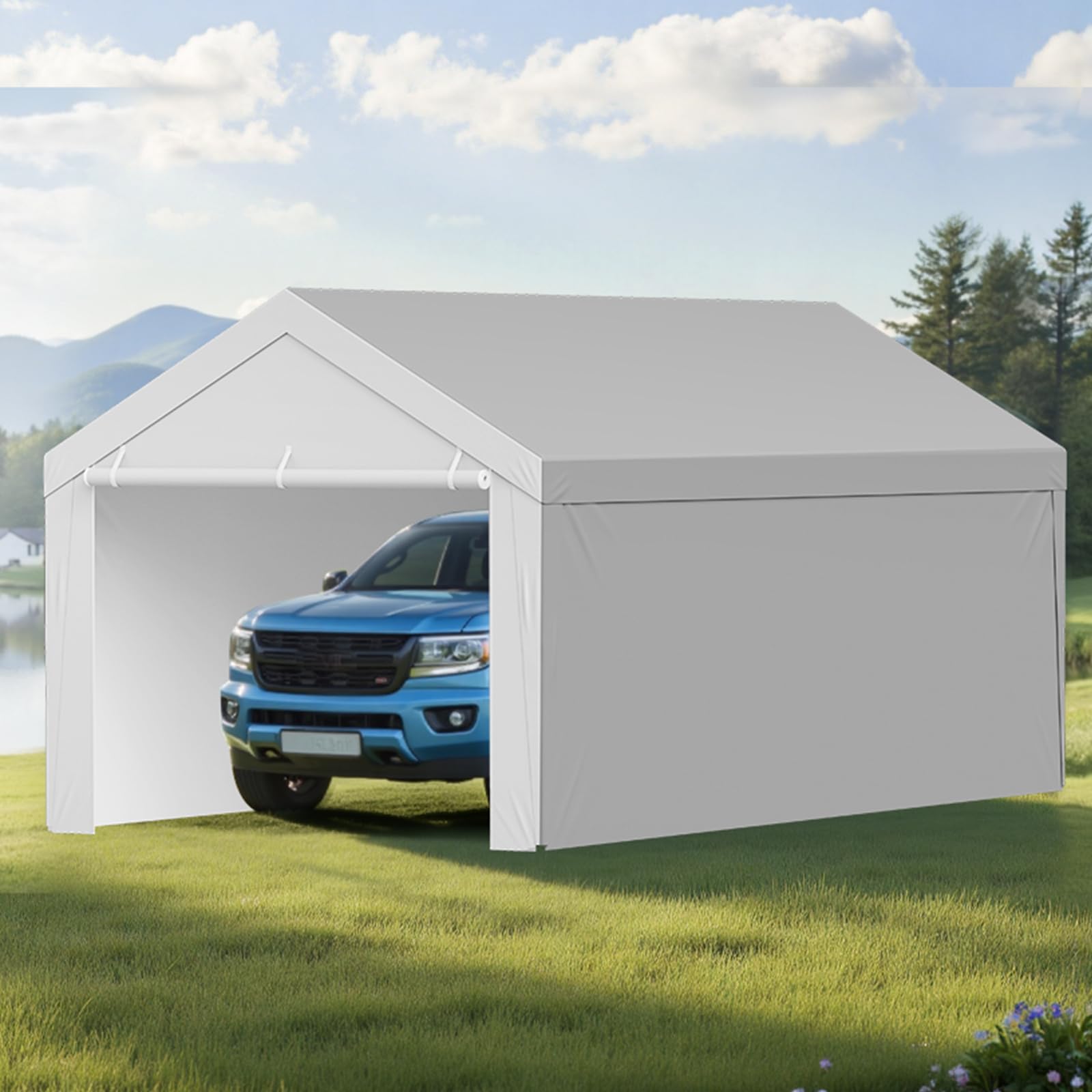 VEVOR Zapasowy baldachim do wiaty, 4 x 6 m, plandeka do namiotu garażowego z ściankami bocznymi, odporna na promieniowanie UV i wodoodporna, wytrzymała plandeka na schronienie samochodowe z brodzikami