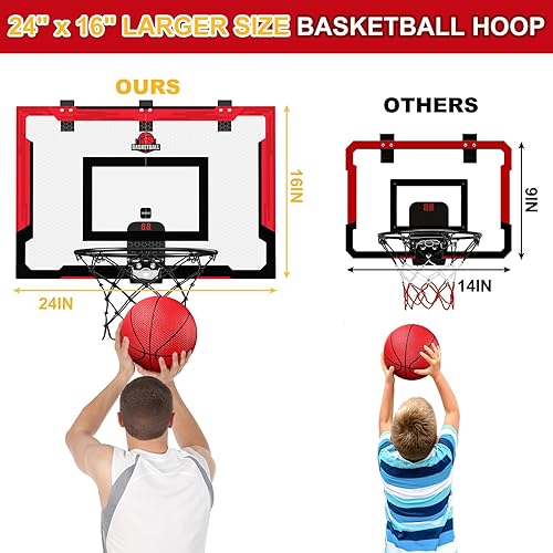 Miniatura 2 de HYES Aro de baloncesto grande de 24 x 16 pulgadas para adultos, aro de baloncesto sobre la puerta con tablero resistente, juguetes de baloncesto