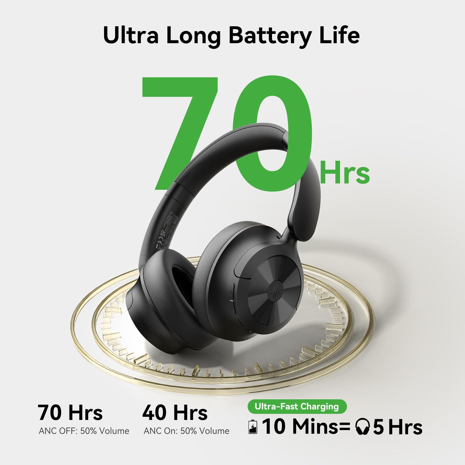 OneOdio Focus A1Pro Hybrid Active Noise Cancelling with Wireless On-Ear Headphones, 200G Ultra-Light, 70-Hour Battery with Speed Charge, Bluetooth 6.0, Clear Calls, Lightweight Portable