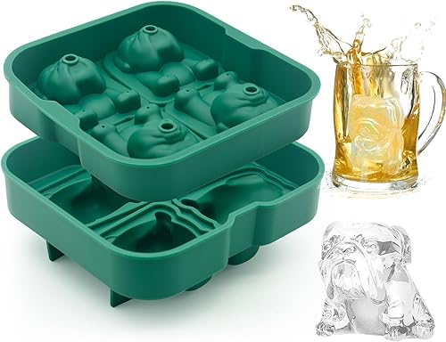 Moldes de hielo Bulldog de 4 agujeros con forma divertida, bandeja de silicona para cubitos de hielo para congelador, bricolaje 3D de fusión lenta