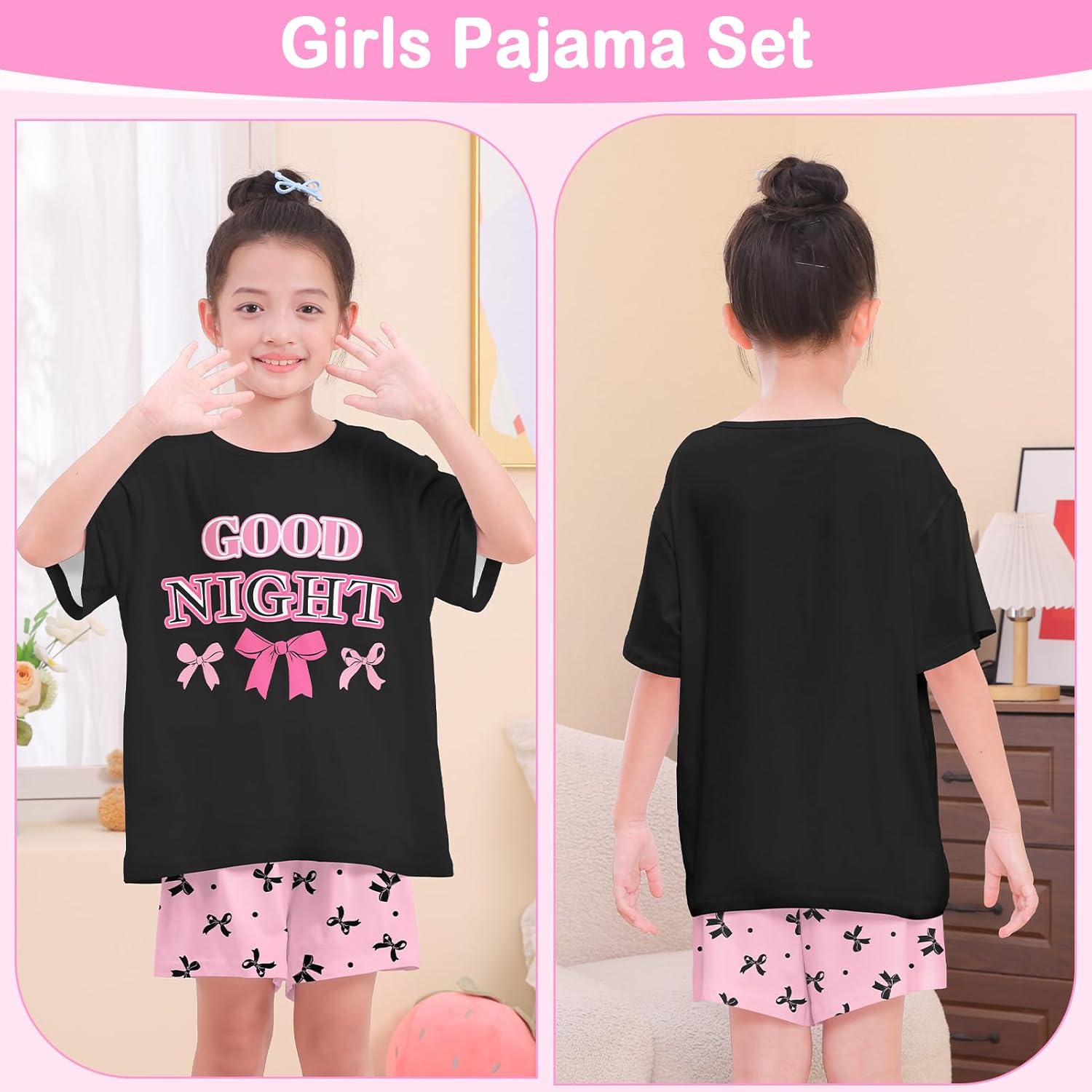 Girls Pajamas for Kids Summer Pjs for Girl Pajama Sets 2Pcs Short Sleeve Top Sleepwear for Teen 8-15 - Image 5