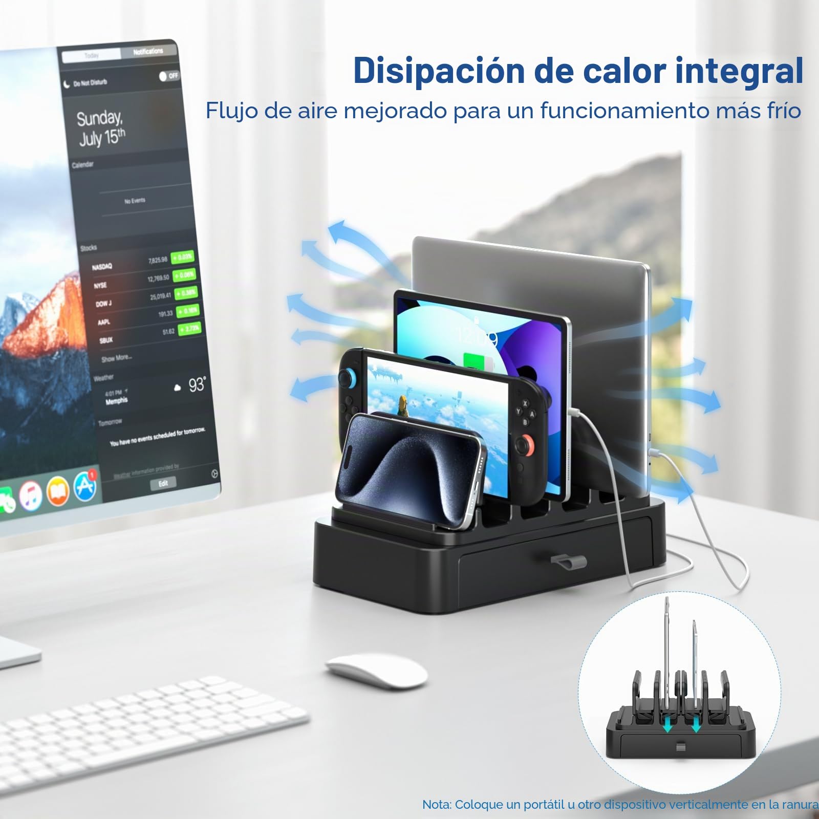 KDD Soporte Portatil Vertical con Cajón - Soporte Portatil Mesa Que Ahorra Espacio - Laptop Stand con Bloqueo por Gravedad para MacBook/DELL/HP/Chromebook/Surface Pro/Tabletas/Movil/Switch/Teclados