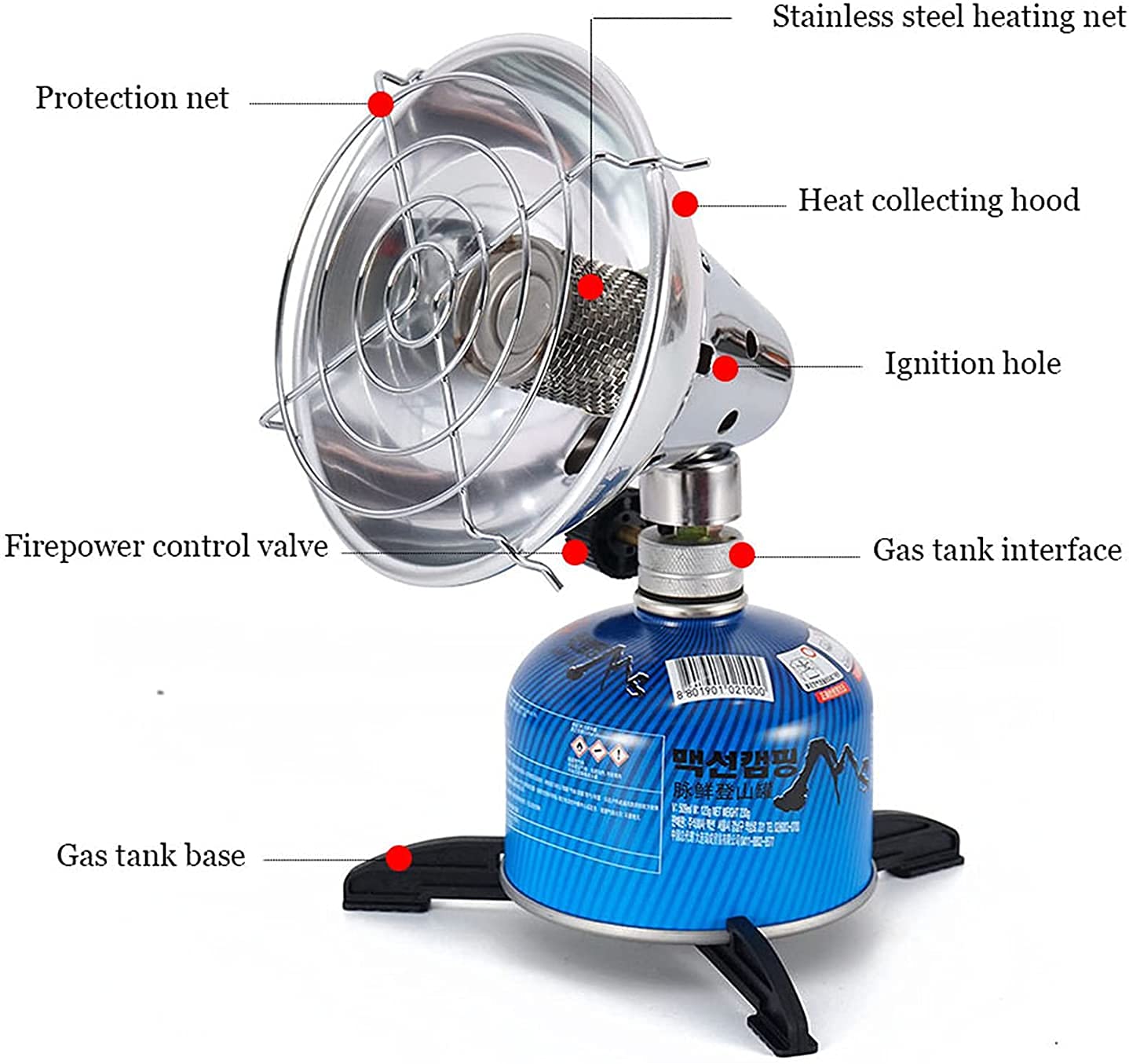 Riscaldatore da Terrazza Stufa a infrarossi Riscaldatore per patio esterno con custodia Riscaldatore a gas portatile per tenda da campeggio all'aperto Riscaldatore leggero per pesca (non contiene bomb