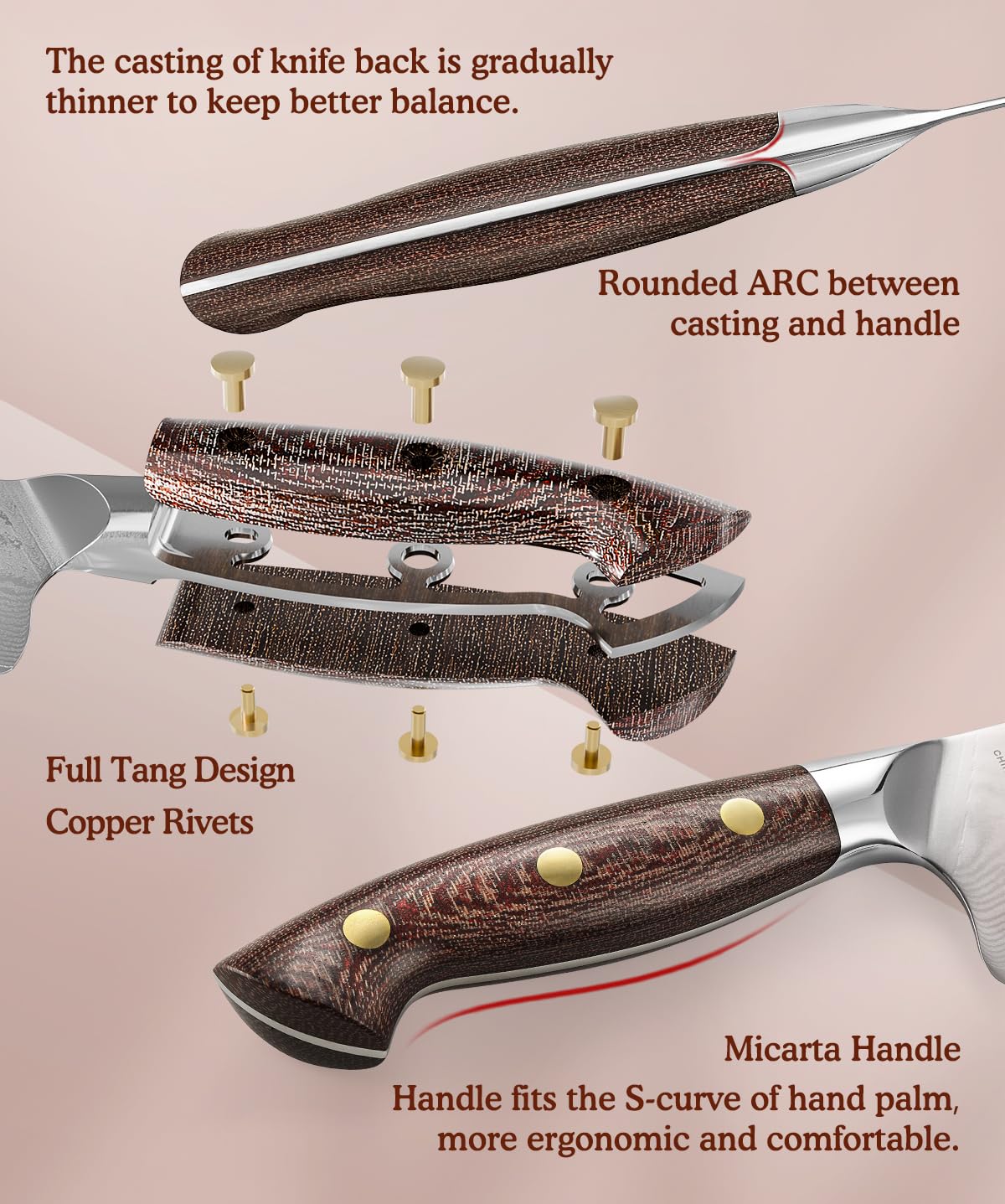 HEZHEN Damasco Set di Coltelli da Cucina Acciaio, Set di Coltelli da Chef Professionali in Acciaio Damasco con Ceppo Portacoltelli Magnetico a Doppia Faccia, Blocco Coltelli da Cucina in Legno di Uliv
