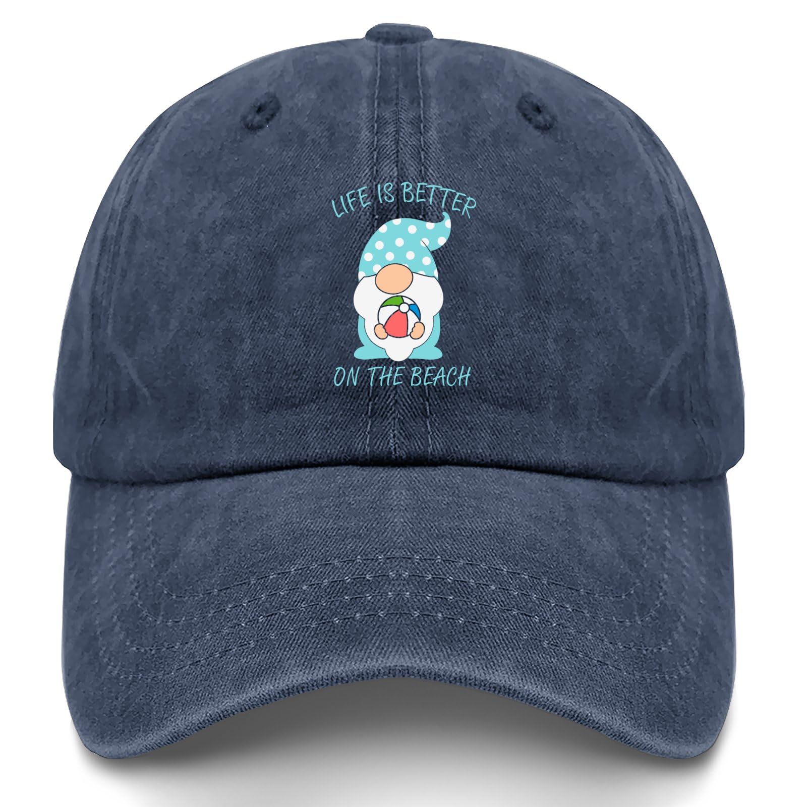Life is Better on The Beach gnome Hat for Men Vintage Washed Distressed Navy Blue