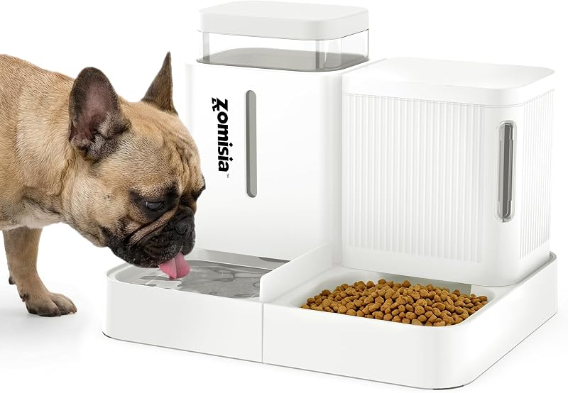 Comedouro e Bebedouro Automáticos por Gravidade para Gatos e Cães ZOMISIA, 6,06 L cada, Branco