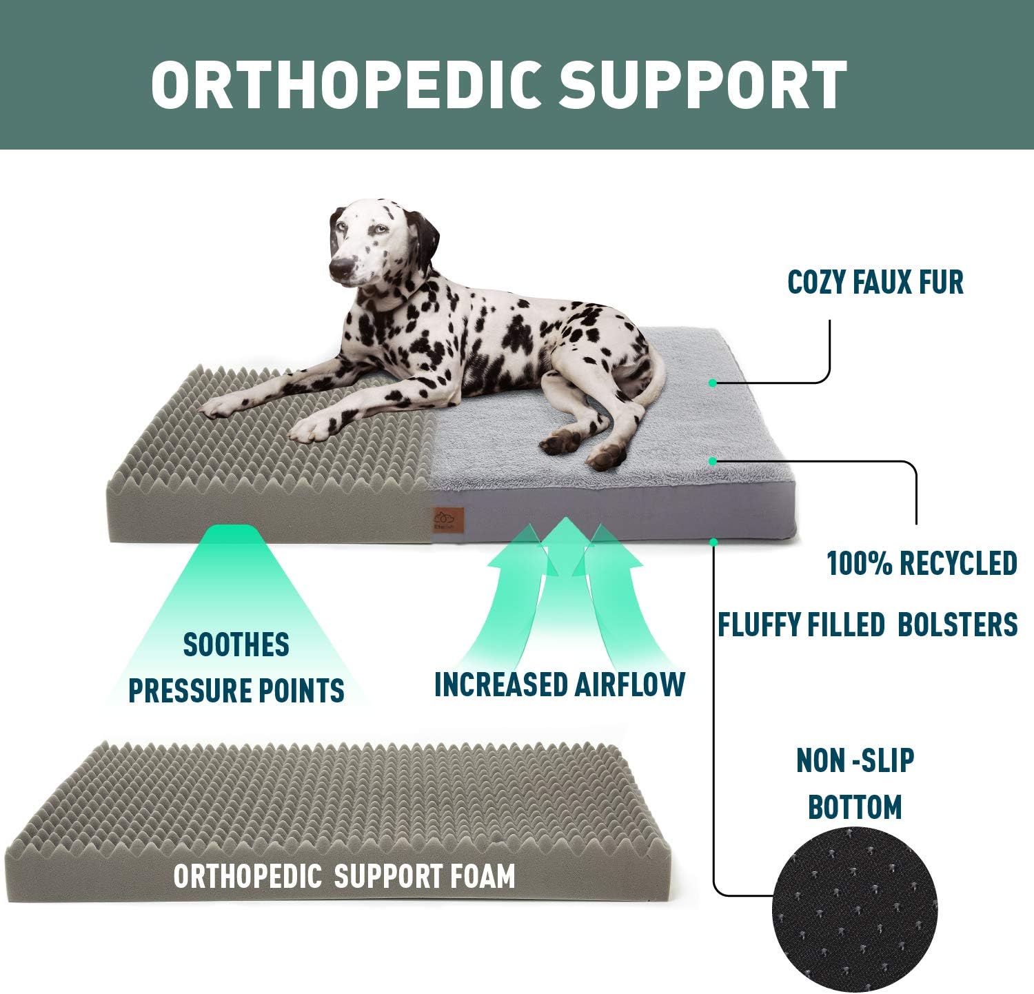 Eterish Large Orthopedic Dog Bed for Medium, Large Dogs up to 75 lbs, 3 inches Thick Egg-Crate Foam Dog Bed with Removable Cover, Pet Bed Machine Washable, Grey : Pet Supplies