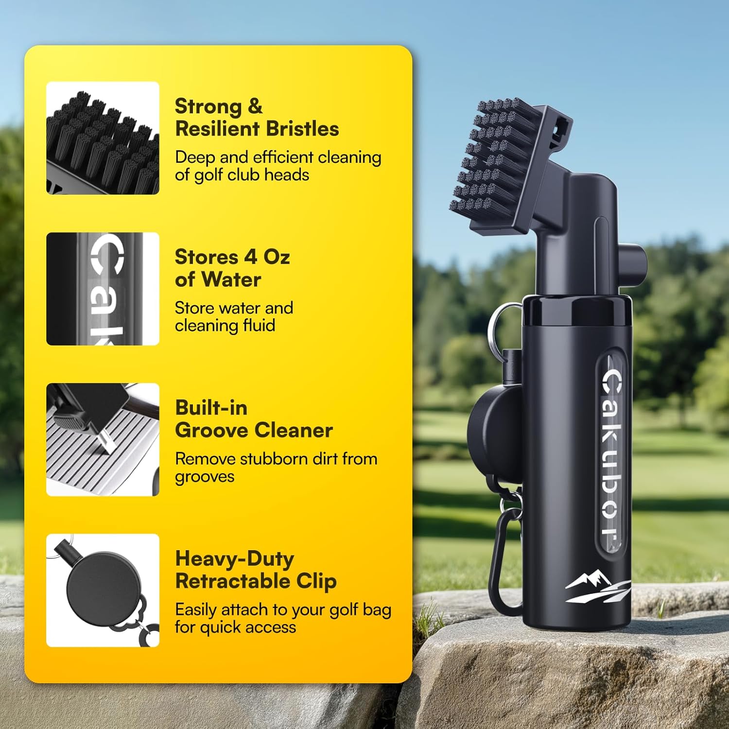 Pro Golf Club Cleaner: 4oz Water Bottle with Groove Cleaner, Heavy-Duty Retainer Clip, Large Nylon Bristles for Deep Clean, Ergonomic Button Design, Essential Golf Accessories & Gifts for Men - Image 3
