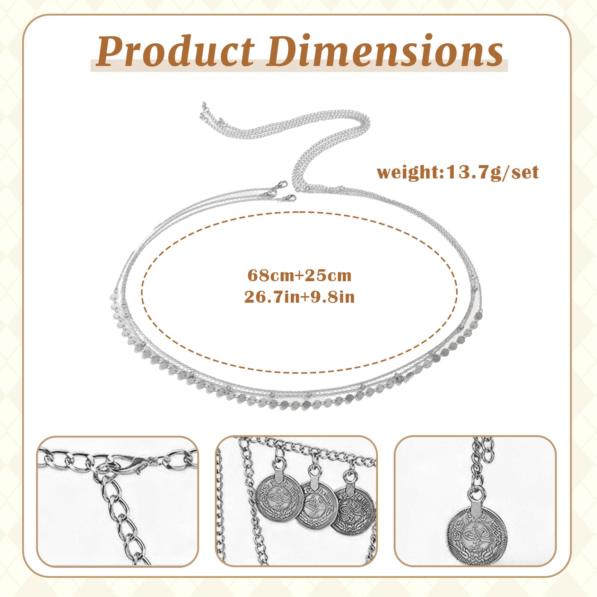 Cadena de Cintura Ajustable para Vientre, Collar de 3 Capas con diseño Vintage, cinturón para Bikini de Verano, joyería de Cuerpo para Mujeres, Regalo Elegante en Caja