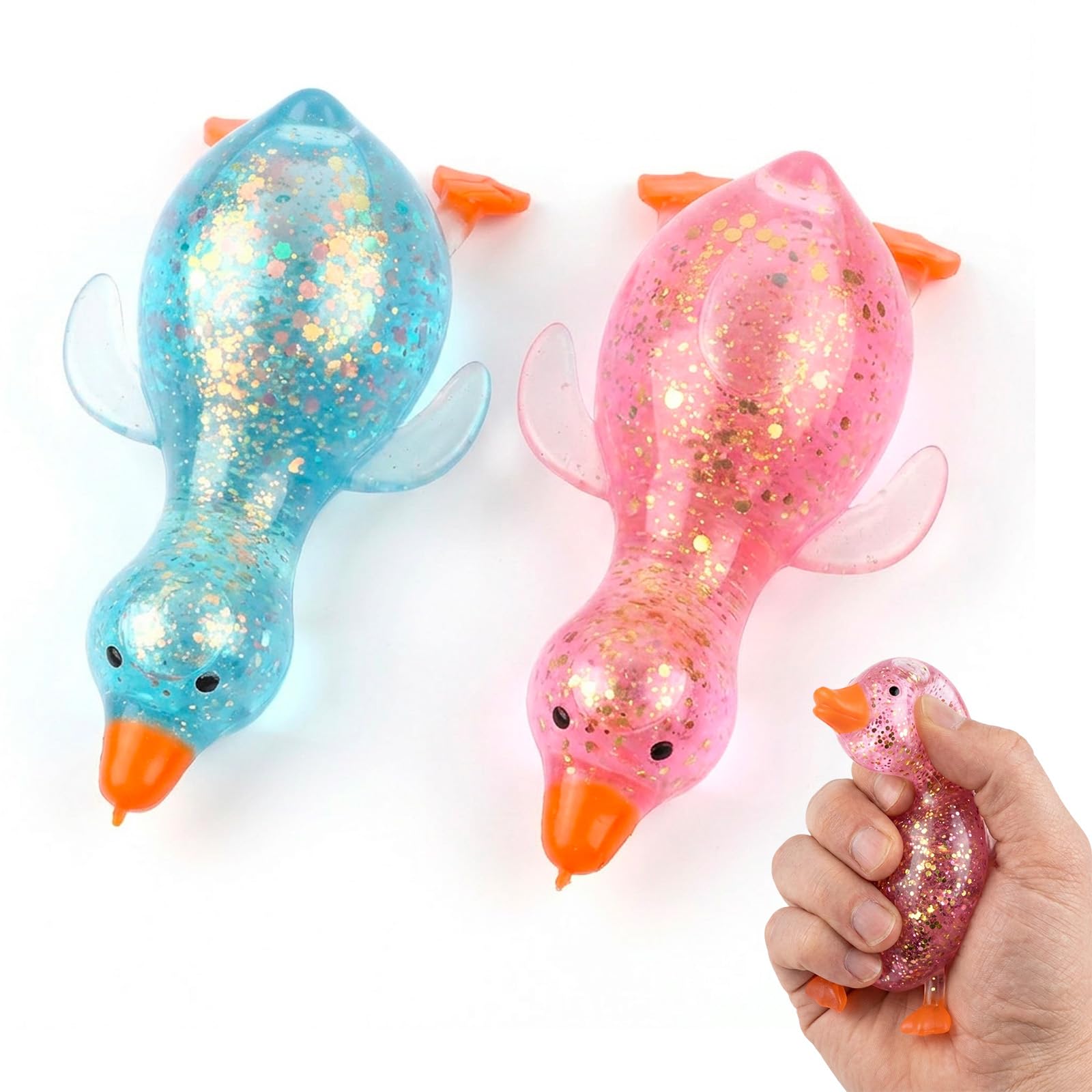 Duck Toy, Stress Relief and Focus Aid Duck Squishy, Office Desk Relaxation and Sensory Tool, Hand Exercise and Anxiety Management, Two-Piece Duck Toy Set in Blue and Pink