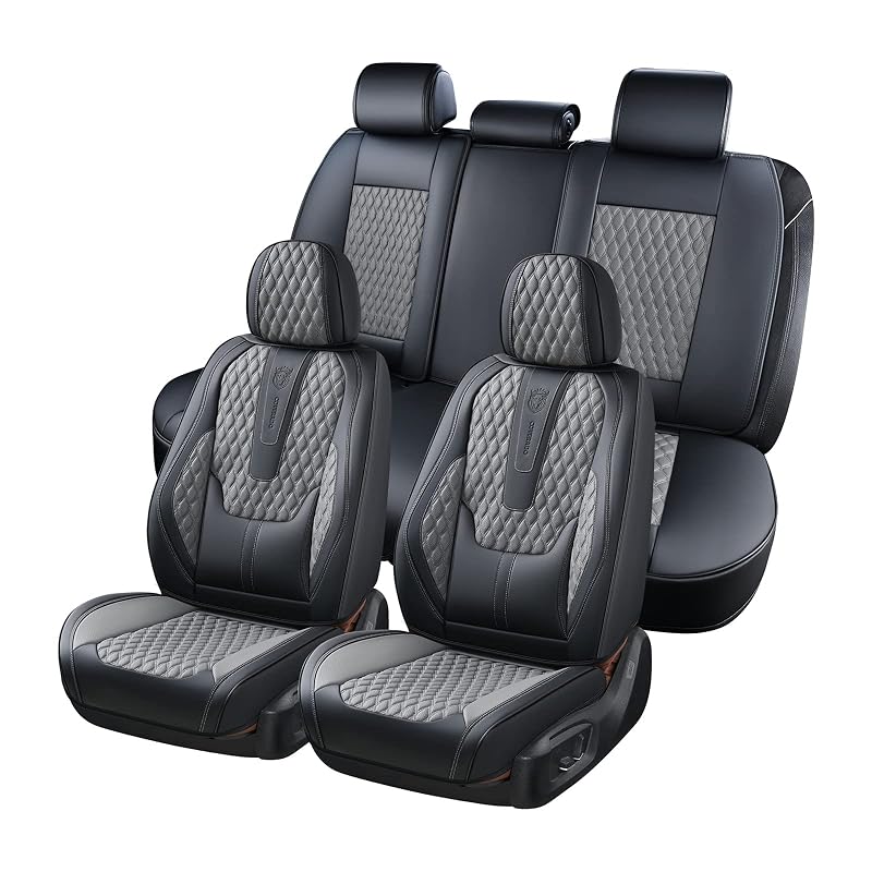 Capas para Banco de Carro Coverado em Couro Sintético Nappa, Jogo Completo Preto e Cinza A/Black&Gray