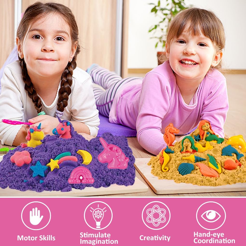 BETURETOP Unicorn Play Sand Kit for Girls, DIY Magic Sensory Sand Art Set for Kids with Color Sand, Unicorn Rainbow Molds and Tools, Beach Sand Sensory Toys Christmas Gifts for Girls Toddler Ages 3-8