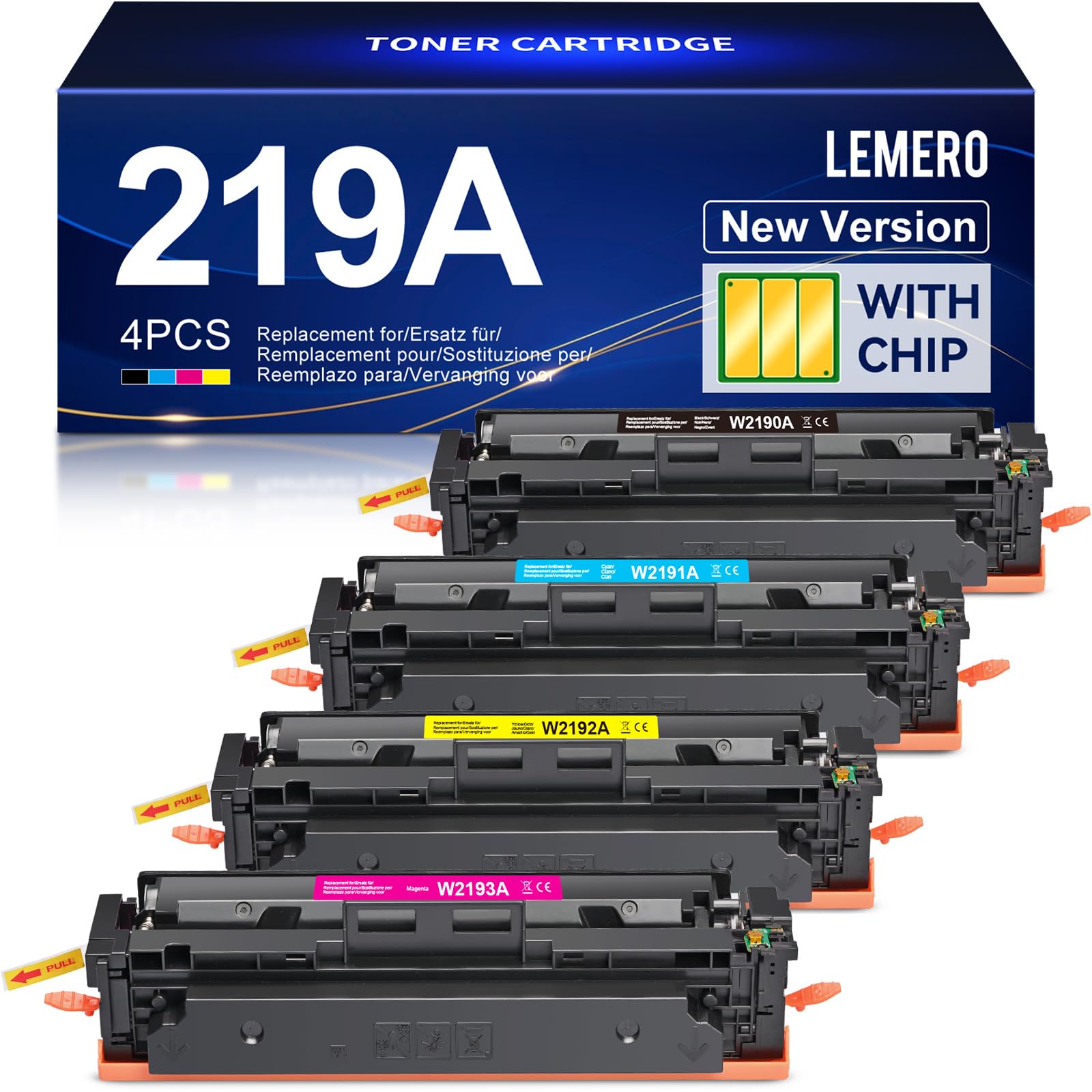 Lemero 219A Toner con chip, compatibile con HP Color LaserJet Pro MFP 3302FDWG 3302SDWG 3302FDW 3302SDW 3302FDN 3202DW 3302FDNG 3202DN per HP 219 219X W2190A Nero Ciano Magenta Giallo (4 Pack)