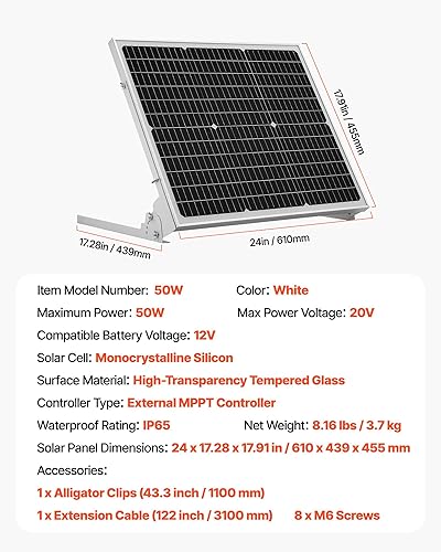 Miniatura 7 de VEVOR Cargador de batería solar de 50 W y 12 V, cargador de batería de panel solar mono con controlador MPPT mejorado y soporte de montaje