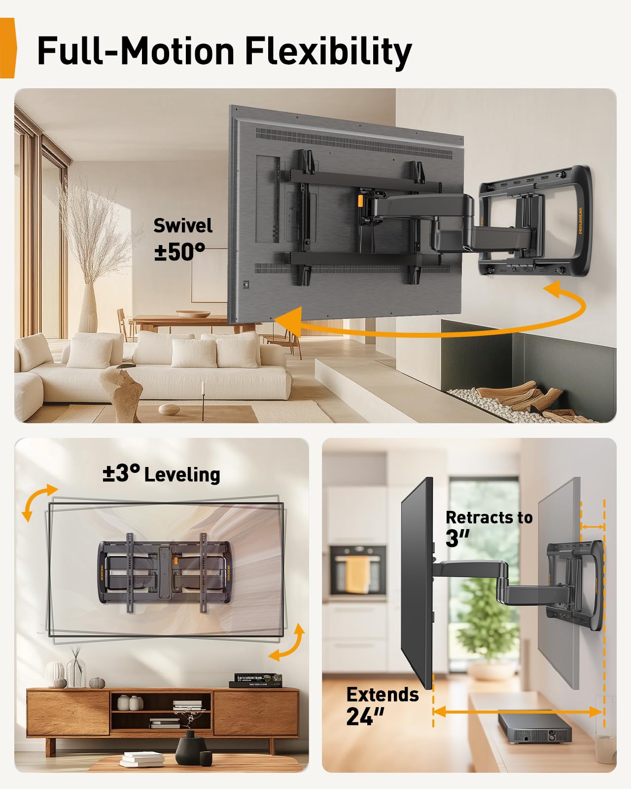 Perlegear Soporte de TV de movimiento completo