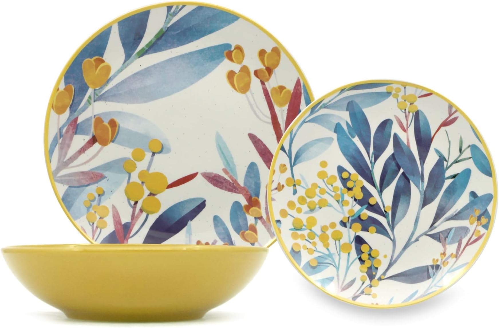 Servizio Di Piatti In Ceramica Stoneware - 6 Pezzi, Piatto Fondo 20 Cm, Decorato, Lavabile In Lavastoviglie - 8