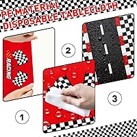 Vista 3 de Oigco 4 manteles de plástico de automóvil de carreras, decoración de fiesta de cumpleaños de auto de carreras, mantel rectangular de carreras, funda