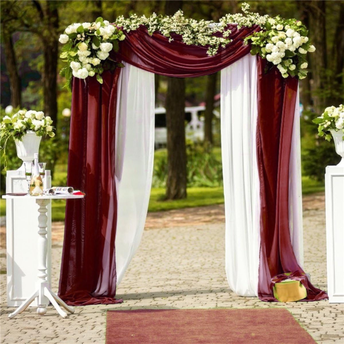 Hochzeitsbogen Vorhänge aus Chiffon, Elegantes und fließendes Design, durchsichtiger Stoff, Brautbogen Vorhänge für Hochzeitsdekoration im Freien, Zeremonie Vorhang Hintergrund