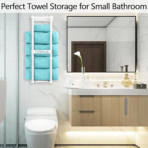 Vista 28 de Toallero de pared para toallas enrolladas, almacenamiento de toallas para baño pequeño, puede contener 6 toallas grandes, toalleros de 30 pulgadas