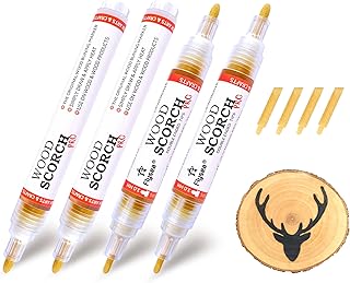 SUIUBUY 4 PCS Scorch Pen Marker Wood Burning Pen, Chemical Heat Sensitive Marker for Wood and Crafts - Versatile Kit with Fine Round Tip, Bullet Tip and Oblique Tip - Easy Application