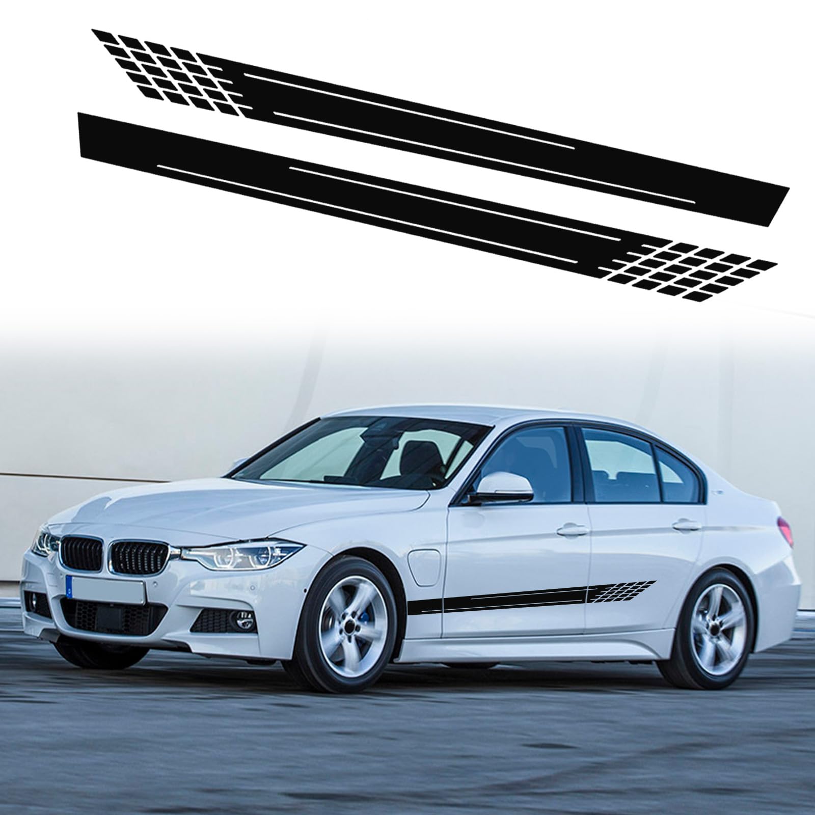 RUIANTE Car Body Side Stripe Decal Racing Sport Style Stripes Stickers Vinyl Decals Door Side Auto Decal Lattice Graphic Sticker Universal Car Accessories Decoration (2PCS Black)