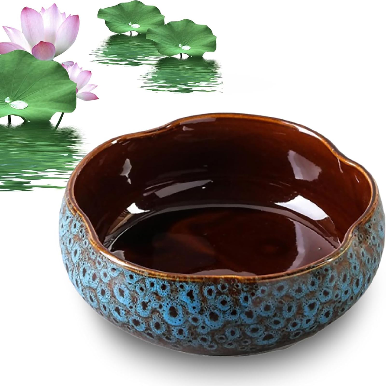 Muiltvoe Blue Lotus Bowl Planter Ceramic Lotus Flower Bowl For Planting In Water Indoors Succulent Plants Hydroponic Plant Home Decor