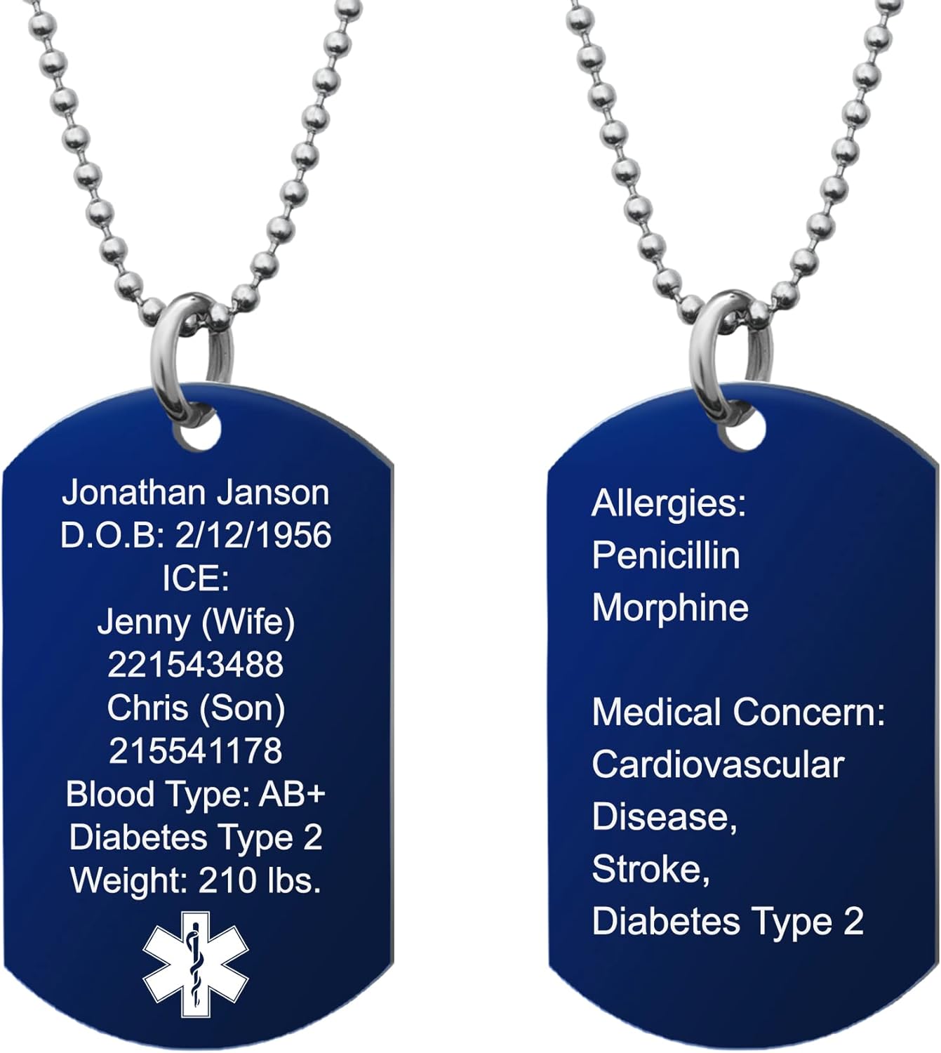 Qina C. Medical Alert Necklace for Women Men, Stainless Steel Emergency Medical ID Jewelry with Engravable Tag, Hypoallergenic Medic Alert Pendant for Adults, Seniors, Diabetes, Allergies