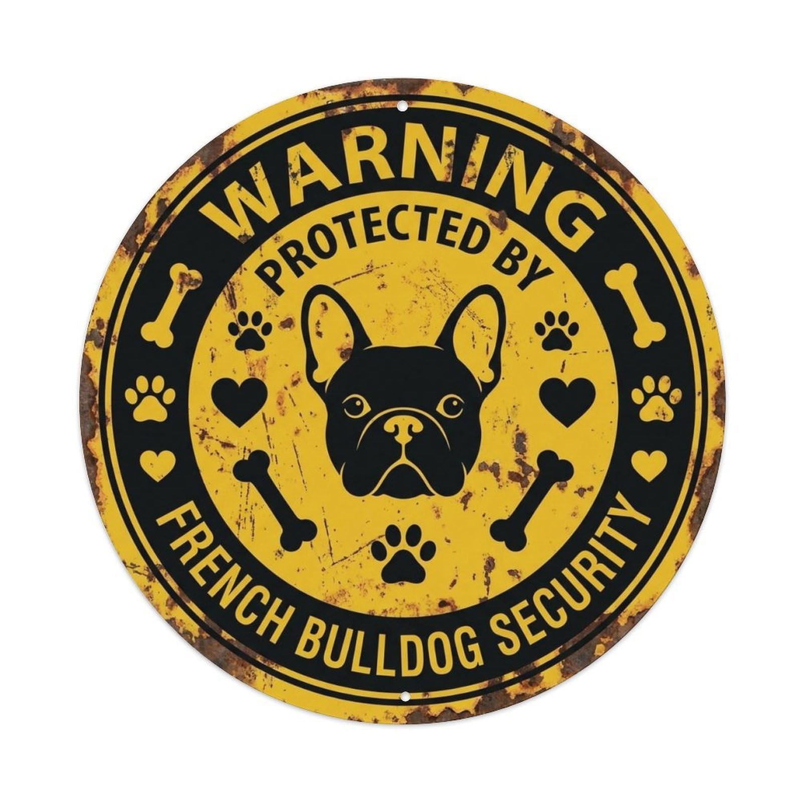 French Bulldog Security Warning Vintage Cream Metal Tin Sign
