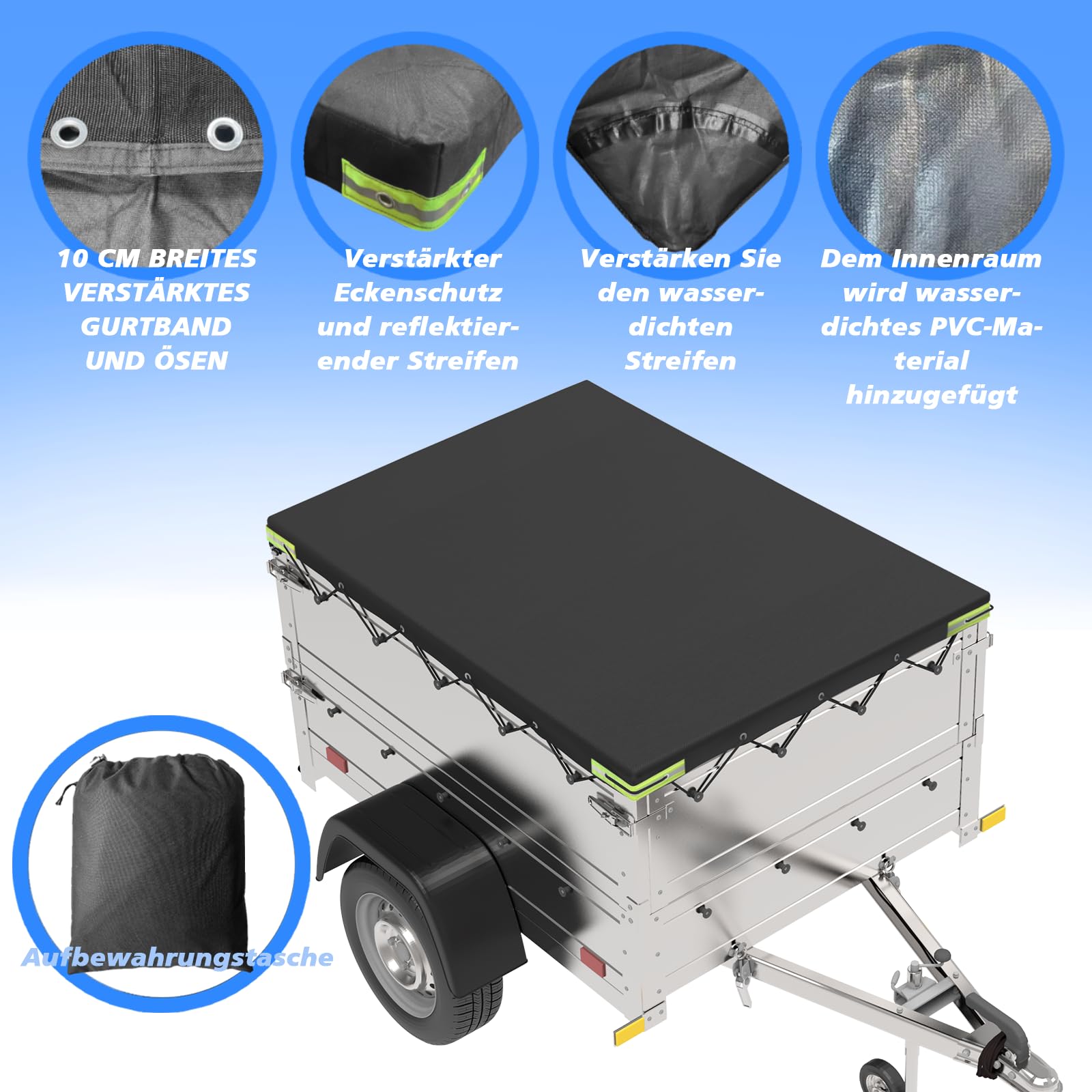 Lona para remolque de 258 x 136 x 10 cm, lona plana para remolque, de PVC, material reforzado, impermeable y resistente a desgarros, ideal para Stema Böckmann 750 kg de cobertura de automóviles y más