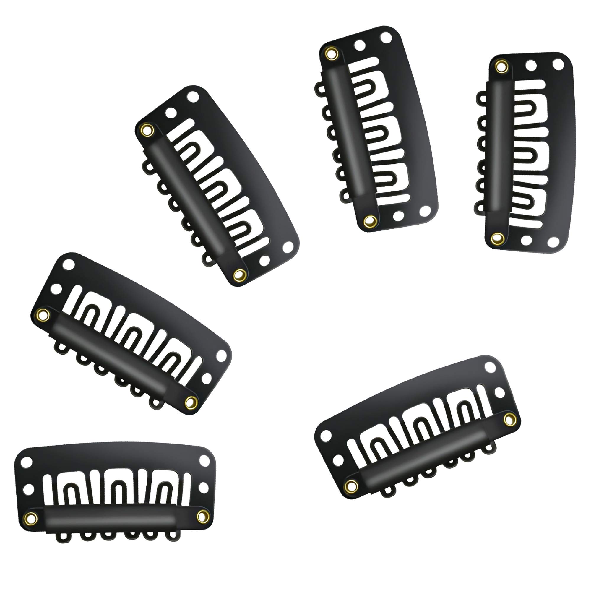 100 clips a presión para pelucas, extensiones de cabello y bricolaje, clips de metal en forma de U de 1.260 in con goma suave, acero inoxidable, 6 dientes, para mujeres, 4 colores (negro) 5