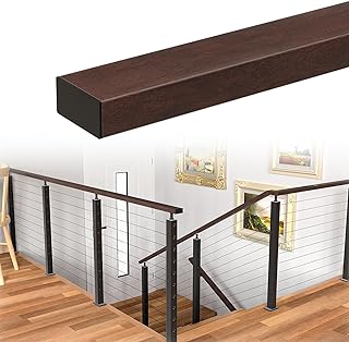 Muzata 6'6" Aluminum Handrail Flat Handrail Walnut Wood Grain Cable Railing Top Rail Deck Stair Indoor Outdoor, HL10 WPA