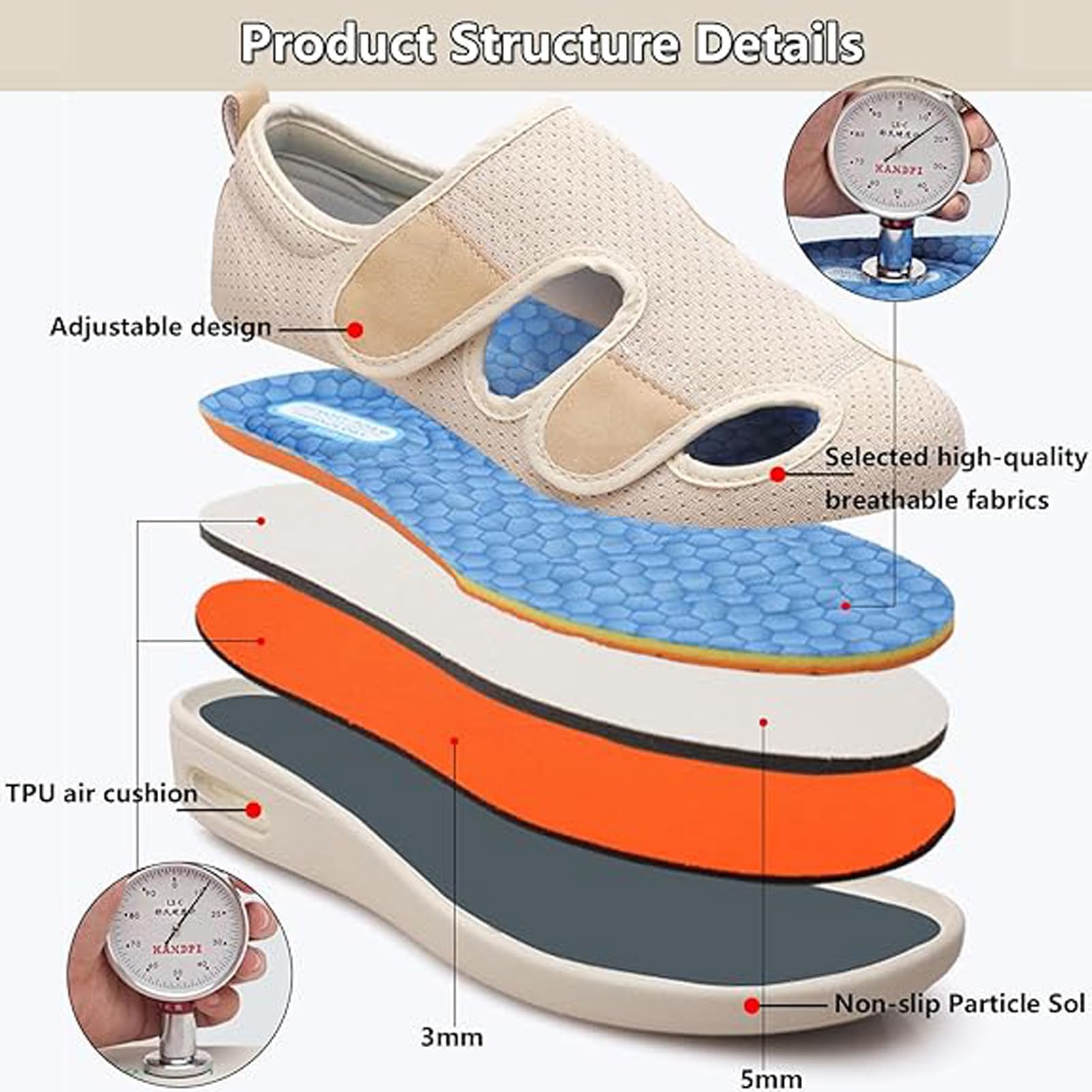 Zapatos Diabéticos Ortopédicos, Anchos Ancianos Zapatos Caminar, Zapatos para Casa Ajustables, Deportivos Casuales Zapatos, para Pies Hinchados, Edema, Artritis
