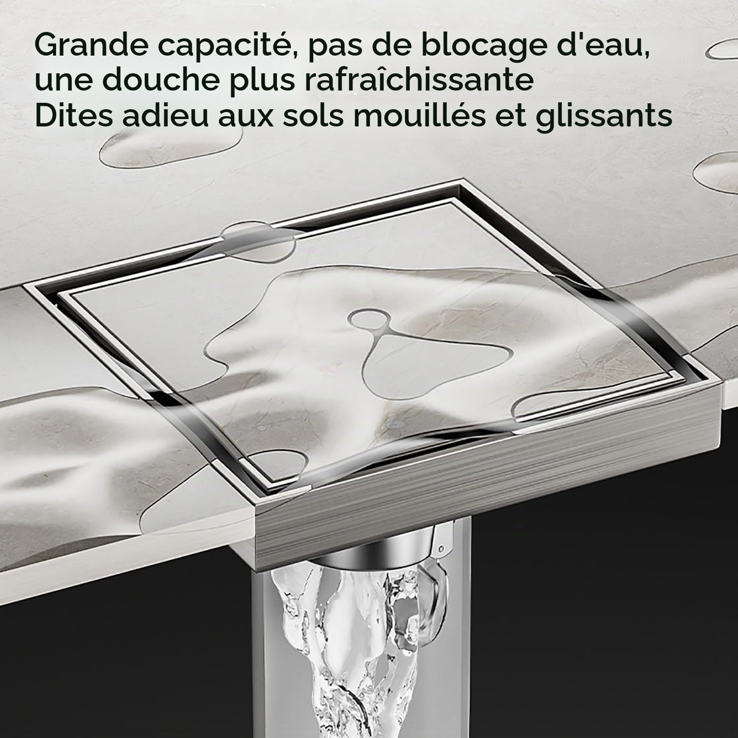 15x15cm Caniveau Douche Italienne,Bonde de Douche,avec Système Anti-odeurs, Filtre à Cheveux et Adaptateur de Vidange 2 en 1