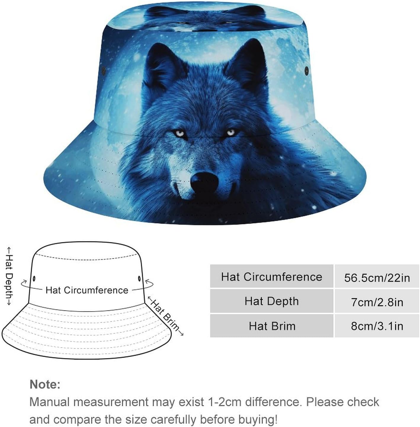 Beach Sun Hat,Wolfs Print Bucket Hat for Women,Fishing Hat for Men,Summer Beach Hat for Men Women Teens, 5 3/8 image 2
